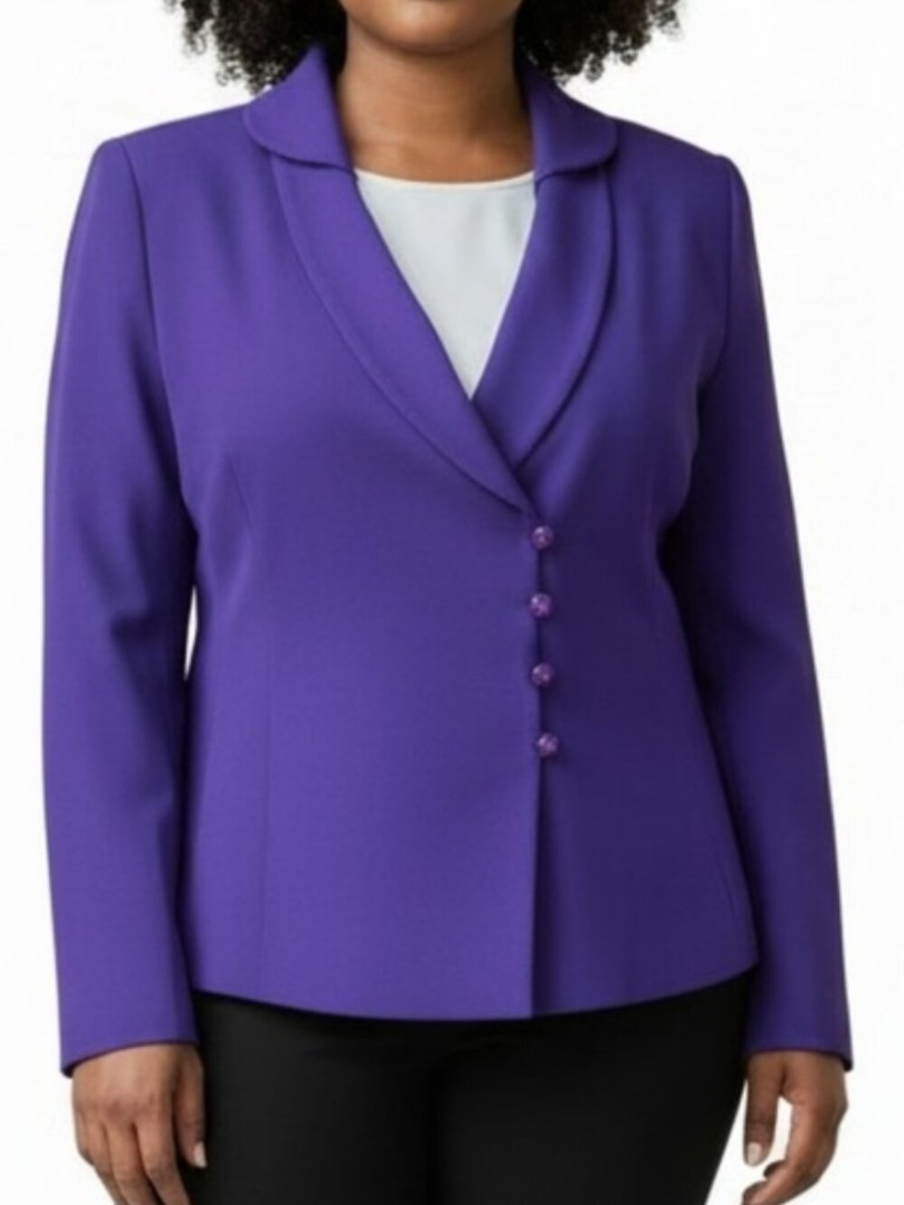 Le Suit Blazer Women Size 16 Purple Loop Side Button Cloverleaf Collar Lined New